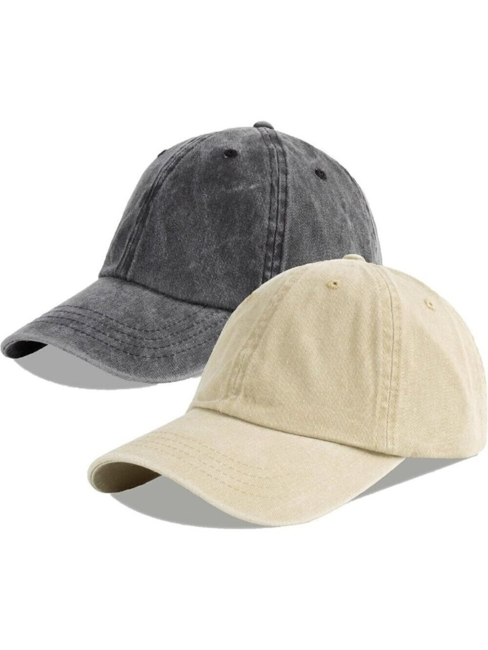 Unisex Washed-khaki + Black Baseball Cap Cotton Fits Washed Denim Adjustable Hat